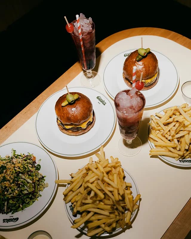Steakhouse burger on a table at the Goldies Bar