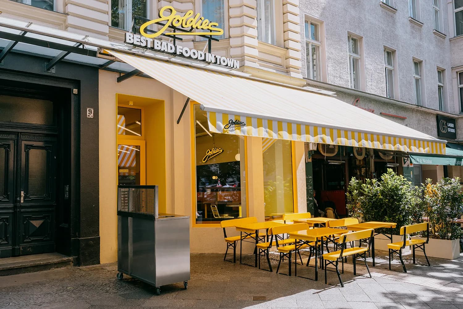 The Goldies store in Berlin-Schöneberg with its yellow awning